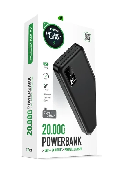   TX209 20-000 Mah Kablolu Dijital Göstergeli Powerbank  Taşınabilir Şarj Cihazı